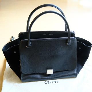 セリーヌ(celine)の美品　セリーヌ  トラペーズ　ダブルハンドル　カーフ✖️スエード　ブラック(ハンドバッグ)