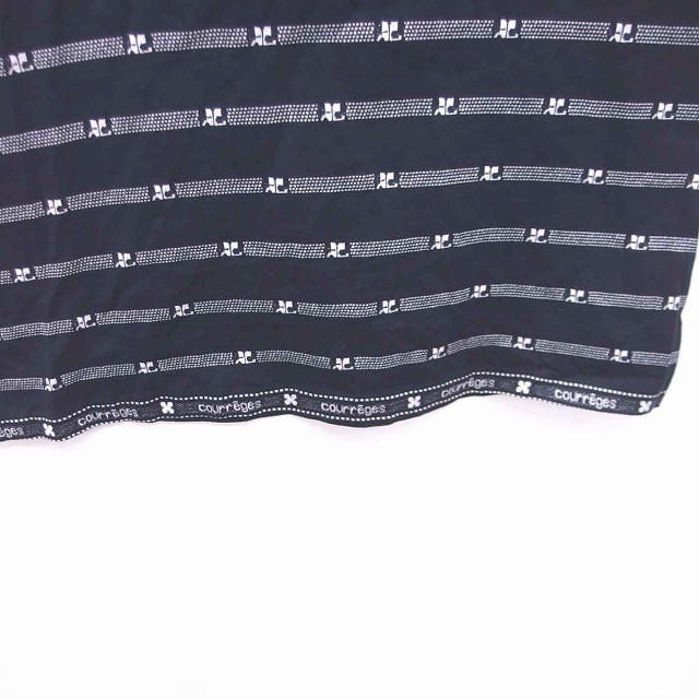 Courreges(クレージュ)のクレージュ Tシャツ カットソー ボートネック ロゴボーダー 半袖 38 黒 白 レディースのトップス(Tシャツ(半袖/袖なし))の商品写真