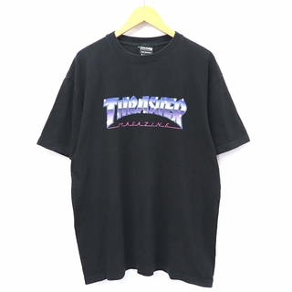 スラッシャー ロゴ プリント 半袖 クルーネック Tシャツ XL