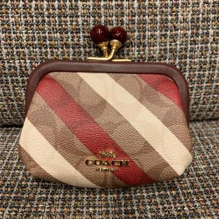 コーチ(COACH)の1709 コーチ　がま口　ラインレッド・ホワイト(財布)