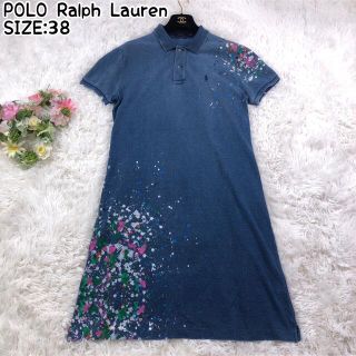 ポロラルフローレン(POLO RALPH LAUREN)の✨良品✨ポロラルフローレン ペンキデザイン デニム ワンピース インディゴ(ひざ丈ワンピース)