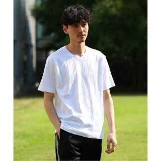 エディフィス(EDIFICE)のEDIFICE リンクス編み VネックTシャツ M(Tシャツ/カットソー(半袖/袖なし))