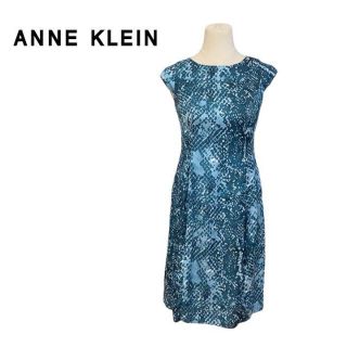 アンクライン(ANNE KLEIN)のANNE KLEIN アンクライン　ワンピース　グリーン系　モザイク　M(ひざ丈ワンピース)