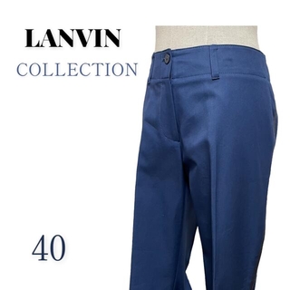 ランバンコレクション(LANVIN COLLECTION)の新品タグ付き ランバン コレクション　パンツ　ブルー　ストライプ　40号(カジュアルパンツ)