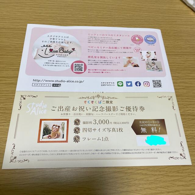 スタジオアリス 優待券 0～1歳まで 10900円相当 チケットの優待券/割引券(その他)の商品写真