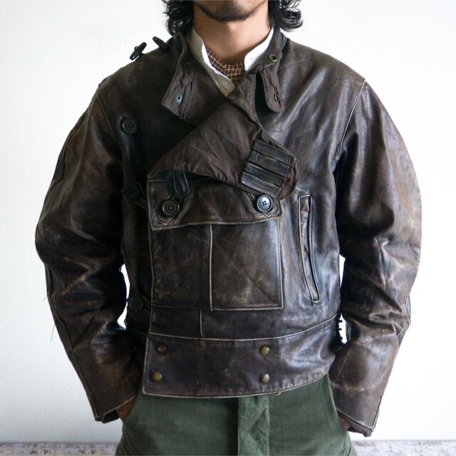 スウェーデン軍 実品 カーフスキン モーターサイクルジャケット 1950