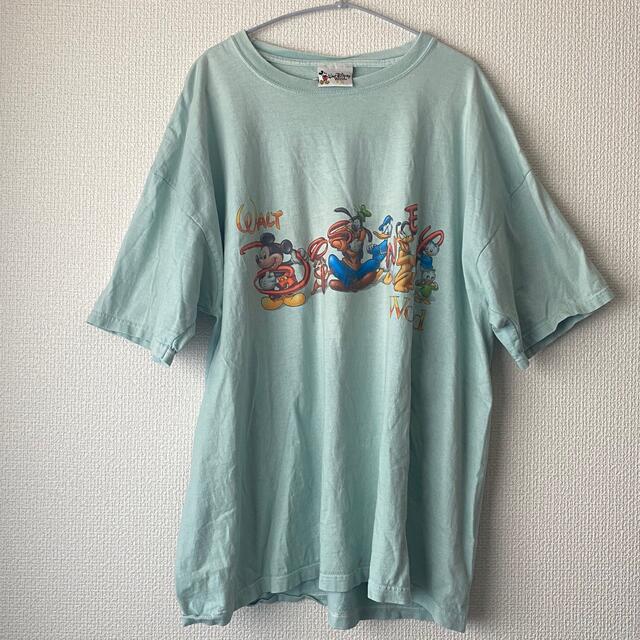 Disney(ディズニー)のDisney プリント 古着 水色  半袖Tシャツ ロゴ ミッキー キャラクター メンズのトップス(Tシャツ/カットソー(半袖/袖なし))の商品写真