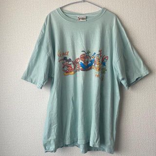 ディズニー(Disney)のDisney プリント 古着 水色  半袖Tシャツ ロゴ ミッキー キャラクター(Tシャツ/カットソー(半袖/袖なし))