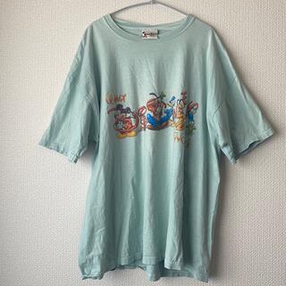 Disney - Disney プリント 古着 水色  半袖Tシャツ ロゴ ミッキー キャラクター