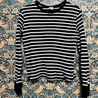 ヘルスニット(Healthknit)の美品 healthknit 黒白ボーダーリブトップス綿長袖ロングスリーブ(Tシャツ(長袖/七分))