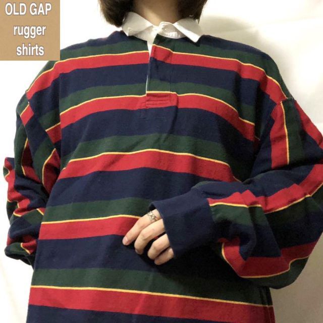 GAP(ギャップ)のオールドギャップ☆太ボーダーラガーシャツ 90s 古着 ゆるだぼ 希少 レディースのトップス(ポロシャツ)の商品写真