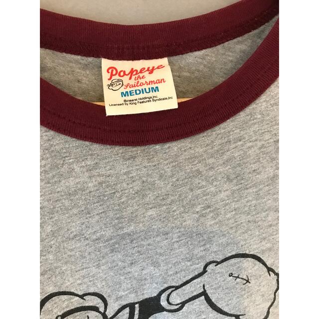 UNIQLO(ユニクロ)のポパイ リンガーTee 杢グレー×バーガンディ Mサイズ メンズのトップス(Tシャツ/カットソー(半袖/袖なし))の商品写真