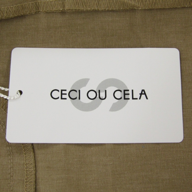 セシオセラ ワイドパンツ ボトムス サイドスリット 日本製 伸縮性 レディース 38サイズ ベージュ CECI OU CELA