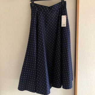 ユニクロ(UNIQLO)のサーキュラースカート　ネイビー　ドット　Ｌ(ロングスカート)