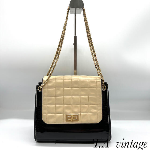 ラッピング不可】 CHANEL - チェーンバッグ バイカラー エナメル 美品