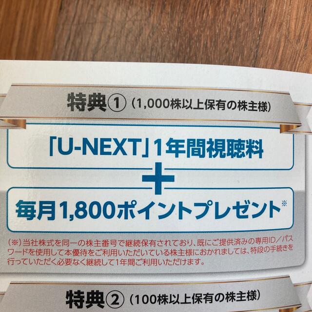USEN-NEXT 株主優待 UNEXTの1年分利用料と毎月1,800円分 USEN-NEXT 株主優待 UNEXTの1年分利用料と毎月1,800円分