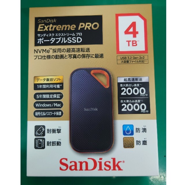 エンタメ/ホビー新品未開封！SanDisk Extreme PRO ポータブルSSD 4TB