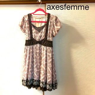 アクシーズファム(axes femme)のワンピース　花柄　M ピンク(ひざ丈ワンピース)