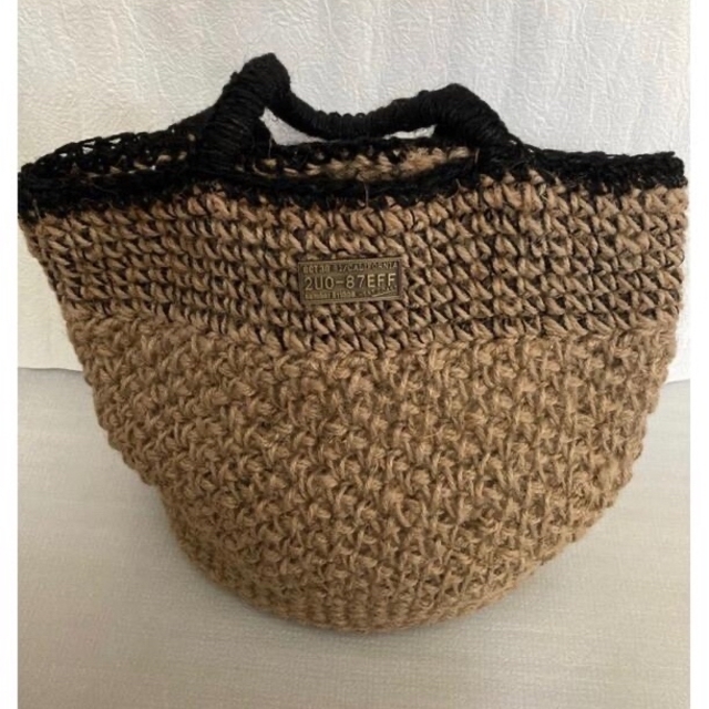 手編みバッグ かごバッグ 麻ひもバッグ ハンドメイド 黒 ハンドメイドのファッション小物(バッグ)の商品写真