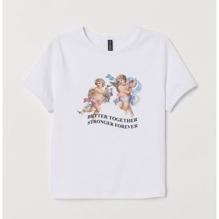 エイチアンドエム(H&M)のH&M 天使 エンジェル プリントTシャツ 白 ホワイト ストリート XS(Tシャツ(半袖/袖なし))