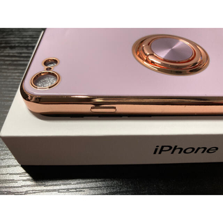 iPhone -  【iPhone 7/8/SE】リング付きケース（Pink × Gold）