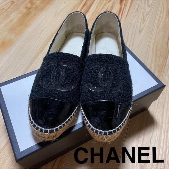 CHANEL エスパドリーユ黒　麻ラメ　スリッポン