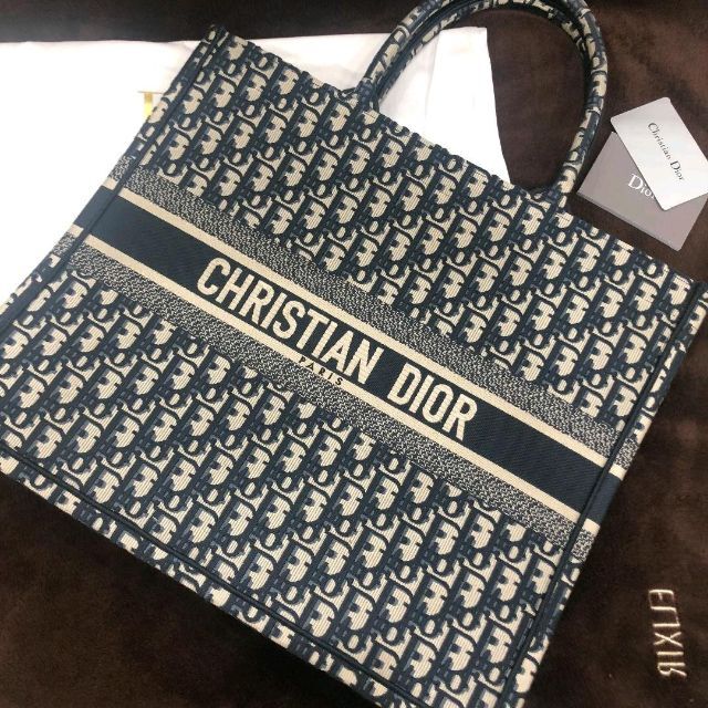 【送料無料キャンペーン?】 - Dior Christian ブックトート ラージ オブリーク ネイビー トートバッグ