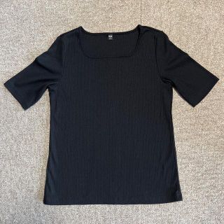 ユニクロ(UNIQLO)のUNIQLO リブスクエアネックT(5分袖) ブラック(Tシャツ(半袖/袖なし))