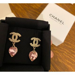 CHANEL シャネル ハート クリスタル シャンパンゴールド ピアス