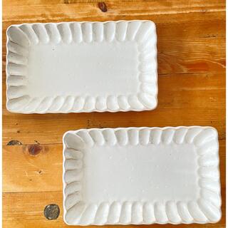 美濃焼　しのぎ　角皿　長方形　プレート皿　魚皿　ホワイト　白皿　2枚(食器)