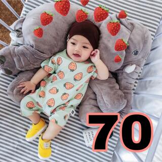 赤ちゃん 半袖 ロンパース イチゴ柄 出産祝い 韓国子供服 男の子 女の子 70(ロンパース)