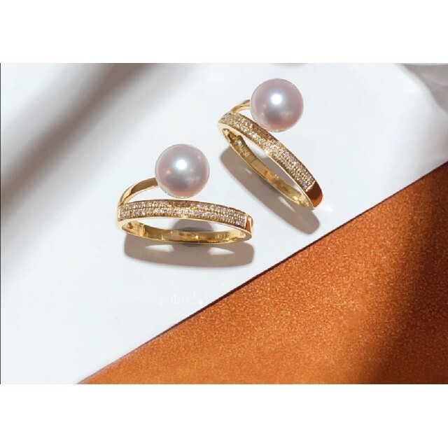 【高級】天然あこや真珠　ダイヤモンド付きリングk18 レディースのアクセサリー(リング(指輪))の商品写真