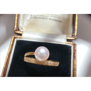 【高級】天然あこや真珠　ダイヤモンド付きリングk18(リング(指輪))