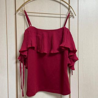 ティティアンドコー(titty&co)のtitty&co 赤 編み上げリボントップス(カットソー(半袖/袖なし))