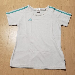 アディダス(adidas)のadidas半袖Tシャツ Mサイズ　ライトグレー×エメラルドグリーンライン(Tシャツ(半袖/袖なし))