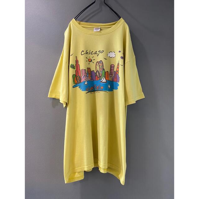 古着 ビンテージ 90s CHICAGO フラワー XL イエロー Tシャツ