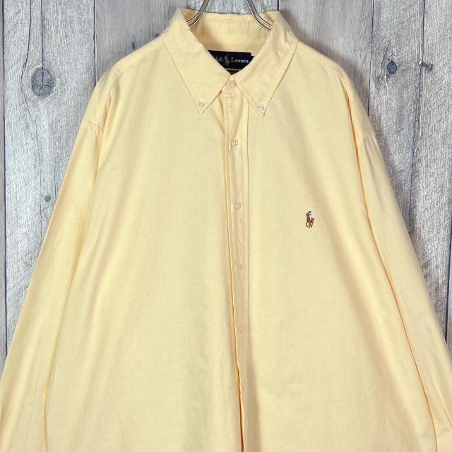 人気ブランドラルフローレンイエロー刺繍ポニーワンポイントロゴ羽織古着長袖シャツ
