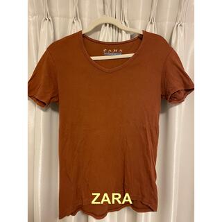ザラ(ZARA)のZARA M ブラウン スリムフィット(Tシャツ/カットソー(半袖/袖なし))
