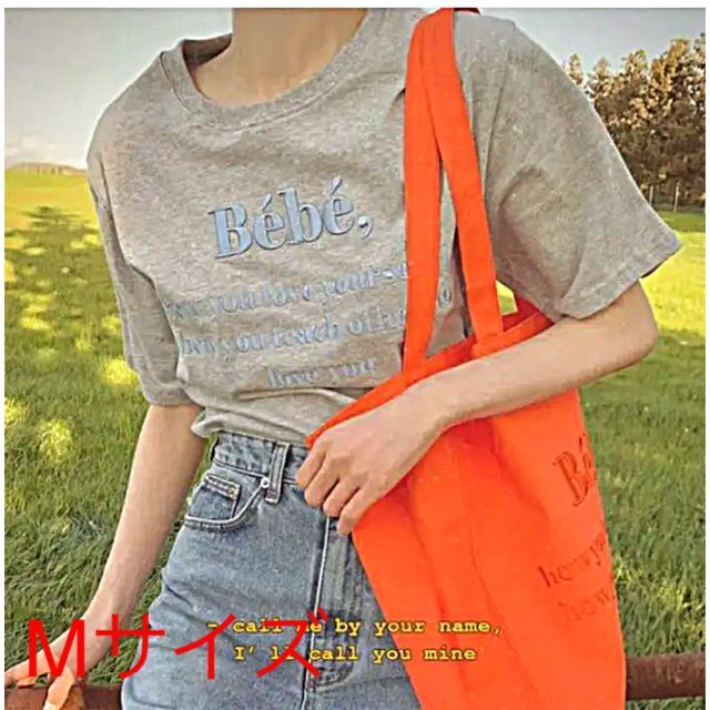 ★韓国ファッション bebe 刺繍ロゴ レディース 半袖Tシャツ グレー　灰色★ レディースのトップス(Tシャツ(半袖/袖なし))の商品写真