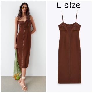 ZARA　コントラストトップステッチ ペンシルワンピース　Lサイズ