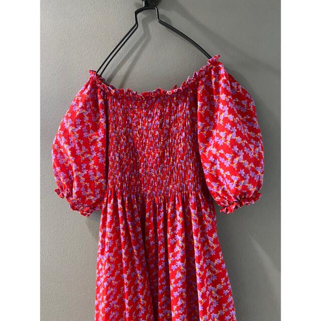 再入荷 ビンテージ 70s ハンドメイド 赤 flower花 ロング ワンピース