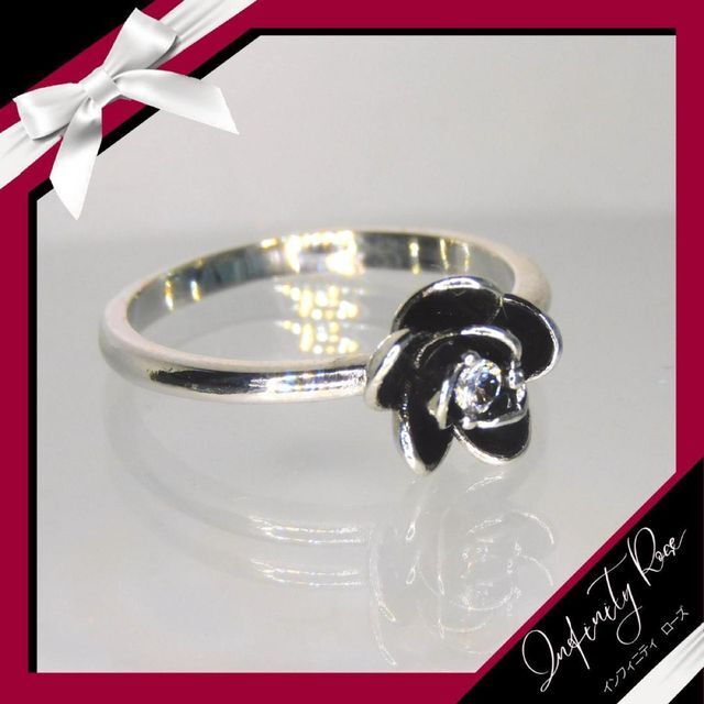 （1049）14号　黒バラ大人デザイン薔薇一粒スワロフスキーリング　指輪 レディースのアクセサリー(リング(指輪))の商品写真
