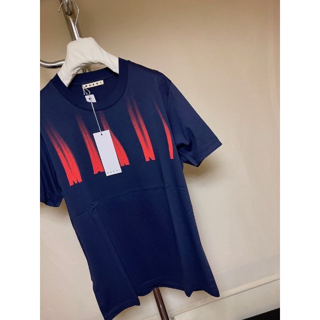 新品 48 21aw MARNI にじみロゴ Tシャツ 紺 2591