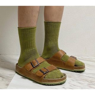 希少 廃盤 birkenstock ウグイス色ライン キャメルレザー サンダル-
