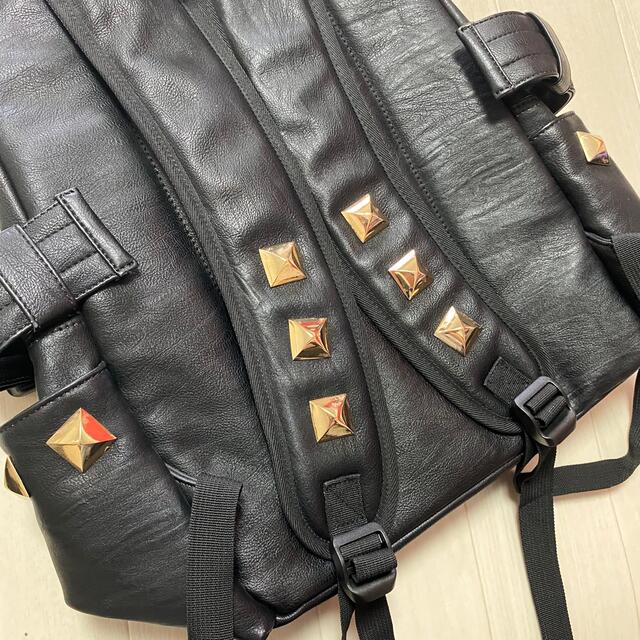 OUTER SPACE スカル スタッズ バックル レザー リュック ブラックの