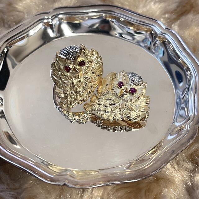 K18 Pt900 ルビー　フクロウモチーフ　リング　owl ring 15号