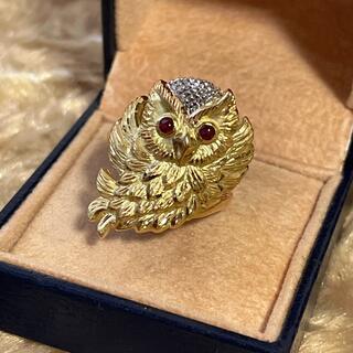 K18 Pt900 ルビー　フクロウモチーフ　リング　owl ring 15号(リング(指輪))