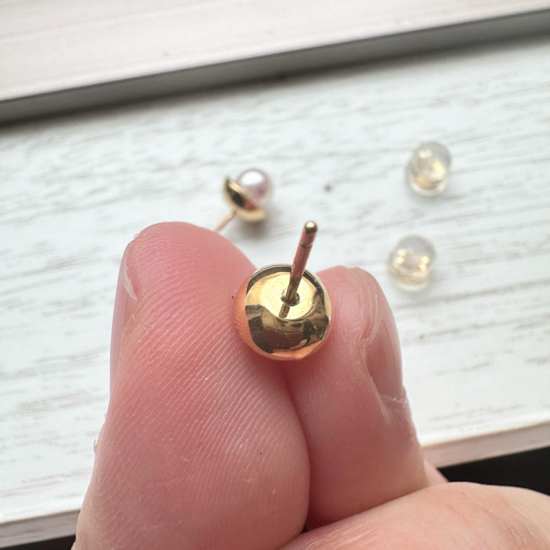 K18YGテリ最強アコヤ真珠5.0mm& ダイヤモンドピアス レディースのアクセサリー(ピアス)の商品写真