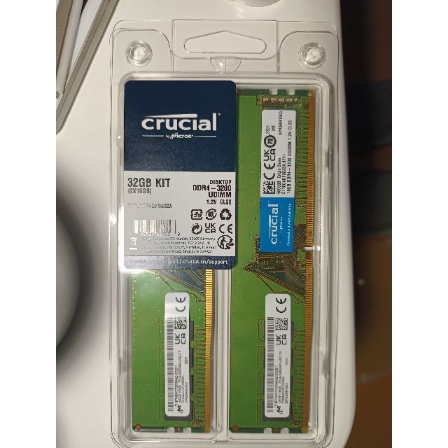 288pinUDIMMCrucial PC4-25600 (DDR4-3200）16gb x2枚