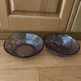 昭和レトロ　ガラス器　2枚セット　大皿　パープル　紫　アンティーク　フルーツ皿(食器)